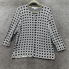 Foxcroft Cardigan Sweater Large 3/4 Sleeve Lightweight Linen Cotton Crew Neck