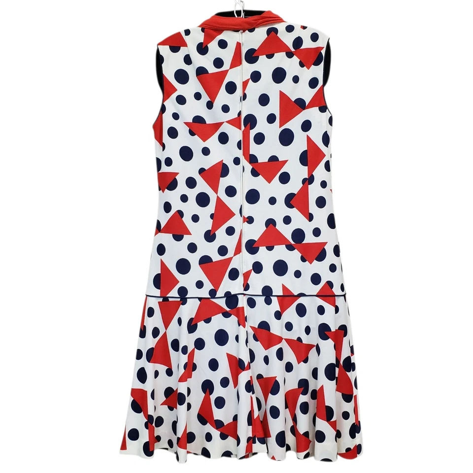 Vestido vintage años 60 R & K Shift Sailor azul marino lunares poliéster sin mangas talla 12 Foto 2 de 4