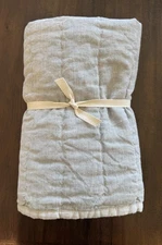 West Elm European Flax Linen Cotton Pick Stitch Arctic Blue Euro Sham NEW