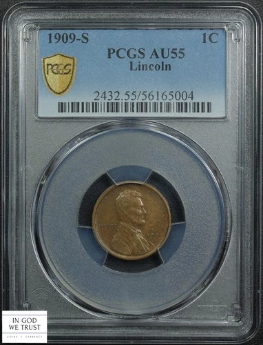 1909 S Lincoln Wheat Copper Cent 1C PCGS AU 55