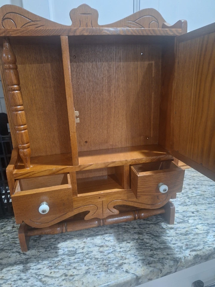 Antiguo boticario vintage roble boticario botiquín rústico espejo montaje en pared Foto 2 de 4