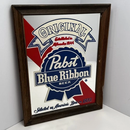 Vintage Pabst Blue Ribbon Beer Sign Mirror Original America's Best 13.5x10.5