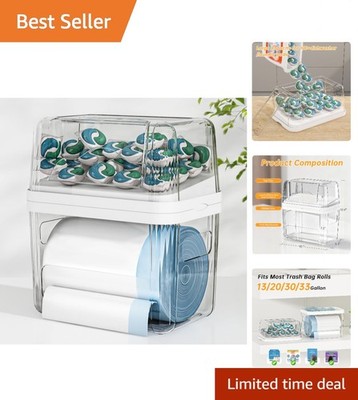 Elegant Kitchen Organizer: 2-in-1 Trash Bag Holder & Dishwasher Pods Container