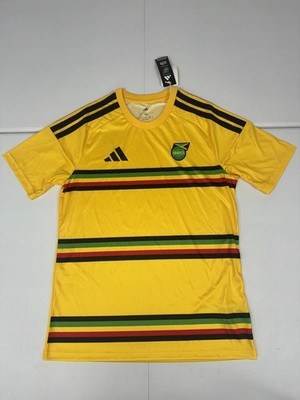 Jamaica 26 x Bob Marley Fan Jersey Mens Yellow Adidas Soccer Slim Fit Striped