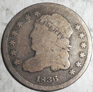1836 Capped Bust Half Dime Small 5? Well worn PRICED TO MOVE! SHIPS FREE