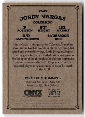 2023 Onyx Vintage Extended #VAJV Jordy Vargas Blue Signatures | eBay