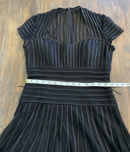 JS Collections Satin-Ribbon Stripes Airy Mesh Black Dress Romantic Lined Size 6 - Picture 5 of 12