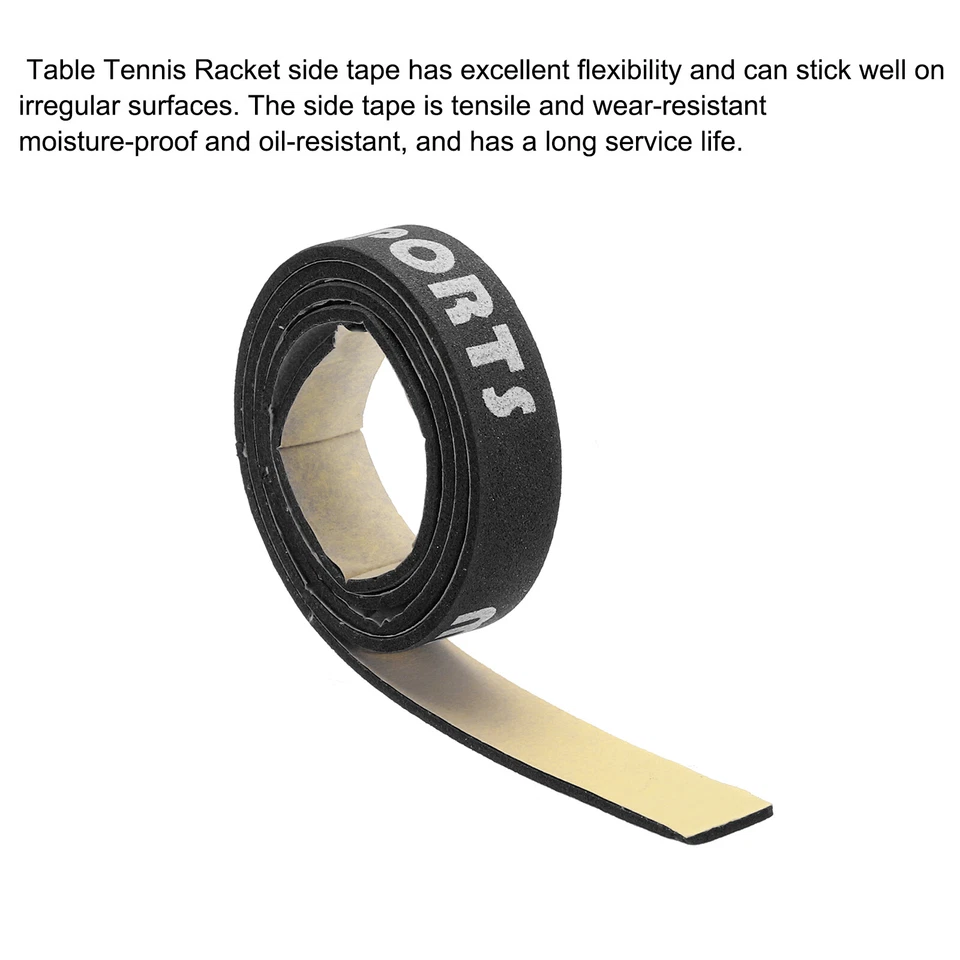 18x0.4" Mesa Tenis Raqueta Borde Cinta 5pz Ping-Pong Raqueta Lateral Cinta Negro - Imagen 3 de 4