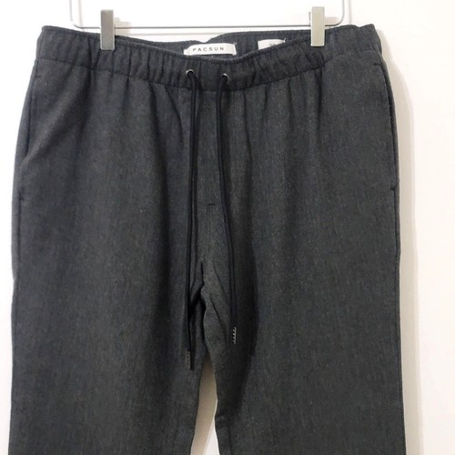 PacSun Mens Slim Joggers Size Large Black Gray Herringbone Pockets Drawstring - Picture 3 of 6