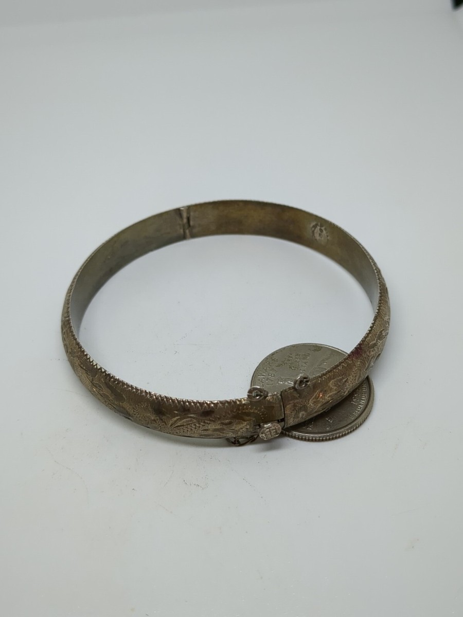 Vintage Sterling Silver 925 Mexico Etched Bangle Bracelet