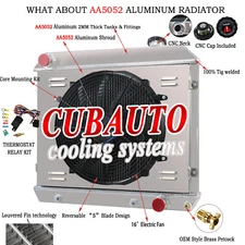 For 1961-1966 Chevy C K Series Pickup Truck 3Row Radiator Shroud Fan+Relay Kits