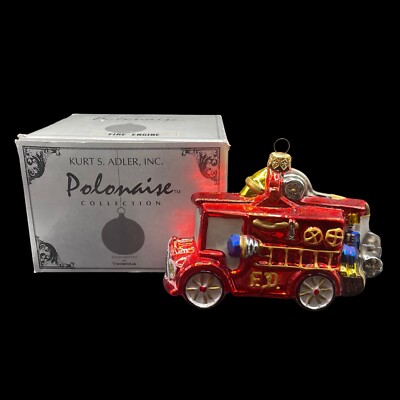 Kurt Adler Polonaise Fire Engine GP605 Blown Glass Christmas Ornament Poland