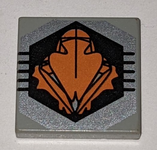 Lego Part # 3068bpx26 Tile 2 x 2 Black and Orange UFO Logo Pattern