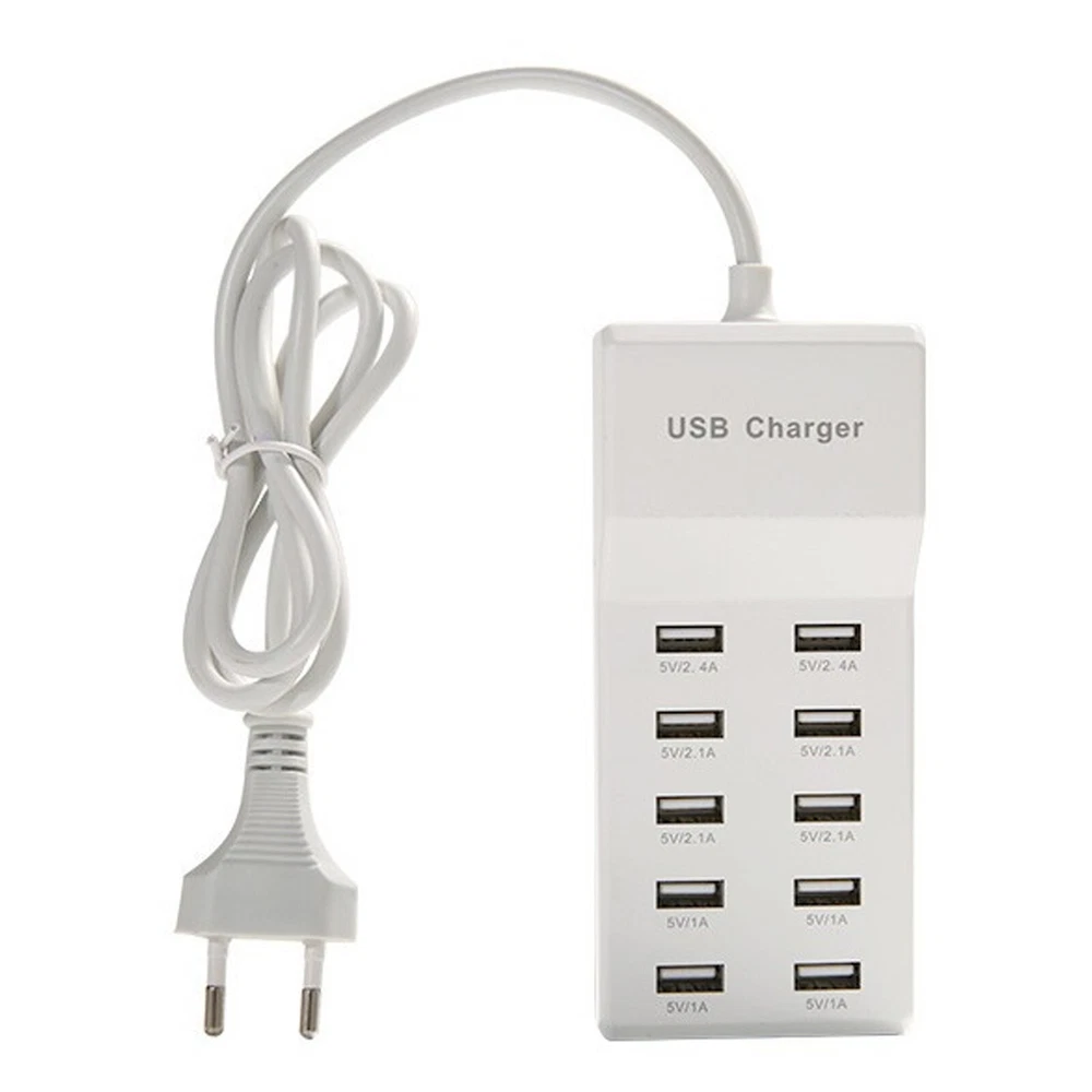 10-Port USB Fast Charging Station - Desktop & Wall Power Hub