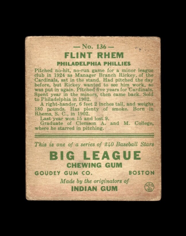 1933 Goudey Set-Break #136 Flint Rhem LOW GRADE (crease) *GMCARDS* | eBay