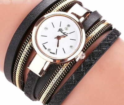 Damen Wickelarmband Gold Damenuhr Quarz Kristallsteine Trenduhr Schmuck  Uhr