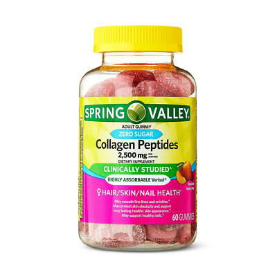 Spring Valley Zero Sugar Collagen Peptides 2500mg Gummy, 60 Count