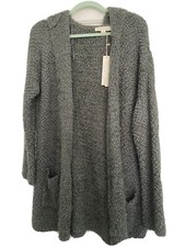 Lovestitch Fuzzy Cardigan Green Open Long Hooded Sweater Coat Chunky M/l New!