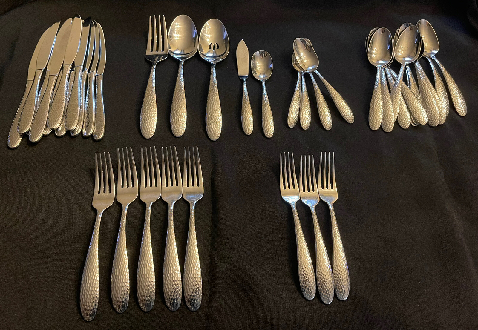 40 Pieces Lot Oneida REYNA Hammered Stainless Serving Fork Spoon Knife Flatware eBay