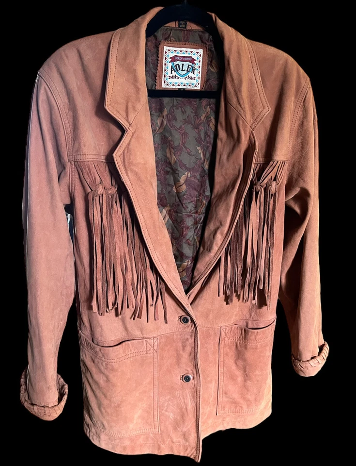 Chaqueta de gamuza vintage dorada marrón con flecos de ADLER en excelente estado talla mediana Foto 3 de 4