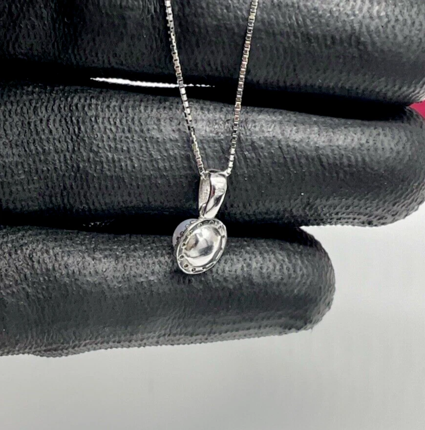 Collana oro bianco 18kt carati nuovo donna laccio ciondolo perla naturale tonda. - Immagine 3 di 4