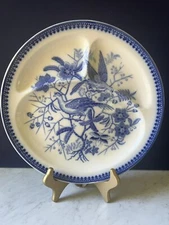 Villeroy & Boch Mettlach FASAN Birds Ceramic Divided Dish Blue White 11”