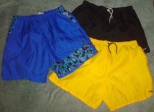3 PAIRS VTG LL BEAN SHORTS SWIM RUN LARGE USA 100 NYLON BLUE YELLOW BLACK LINED