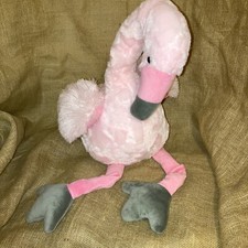 Large PINK FLAMINGO 18" Plush Stuffed Animal Heart Design In Feathers Very Nice
