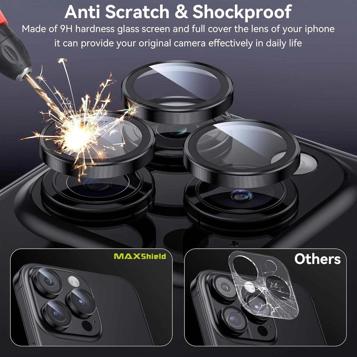 MAXSHIELD For iPhone 18 Pro Max 17 16 15 14 13 Metal Ring Camera Lens Protector