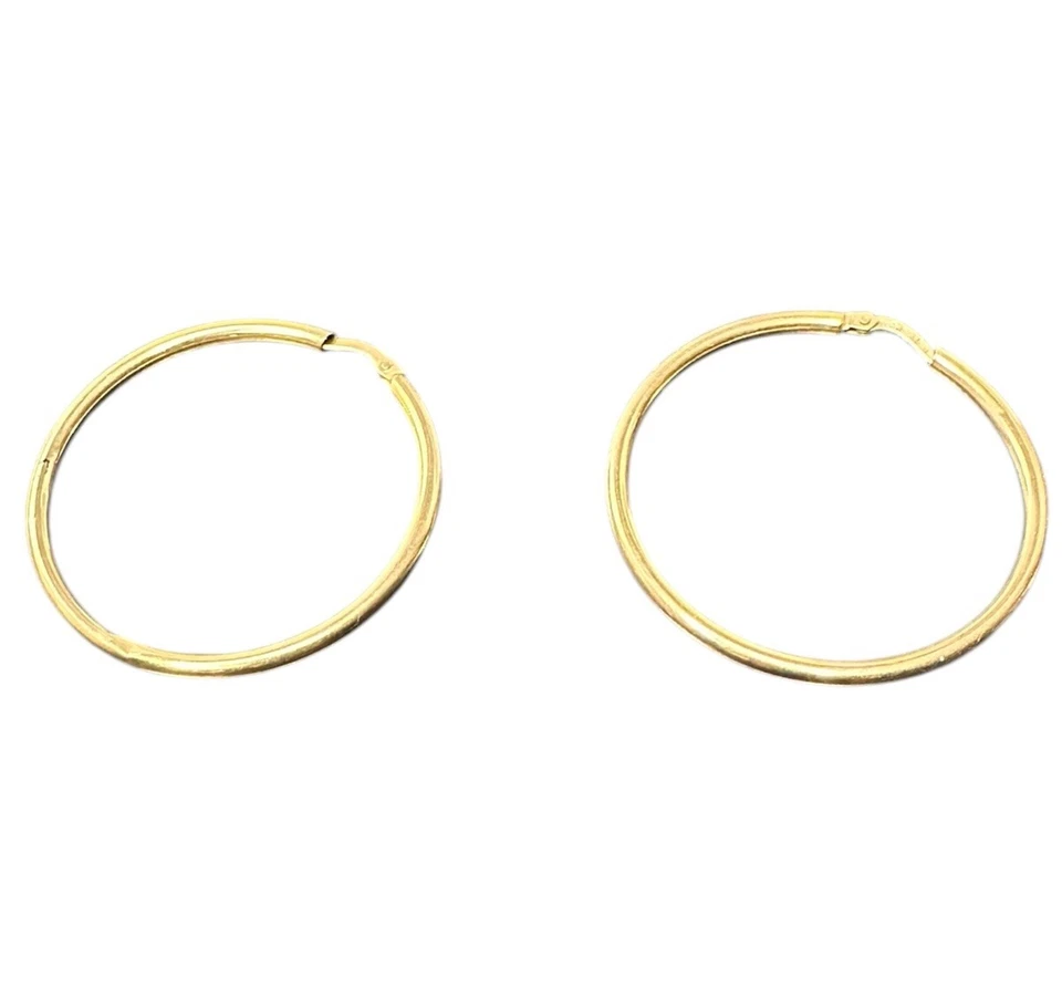 Pendientes de aro de oro de 14kt Unoaerre Italia 2 1/2” diámetro 2 gms - ¡Hermosos! Foto 2 de 4