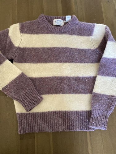Girls Northern Isles Australian Mountain Wool Purple White Stripe M Sweater