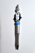 Blue Penguin Beaded Pen With Black Ink Refil