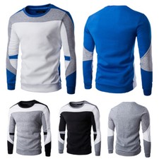 Mens Colorblock Long Sleeve Pullover Jumper Crew Neck T-Shirt Sweatshirt Tops