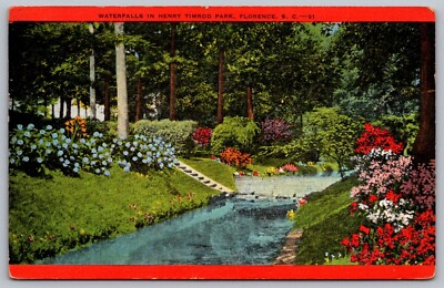 Waterfalls in Henry Timrod Park Florence South Carolina Postcard 1958 ...