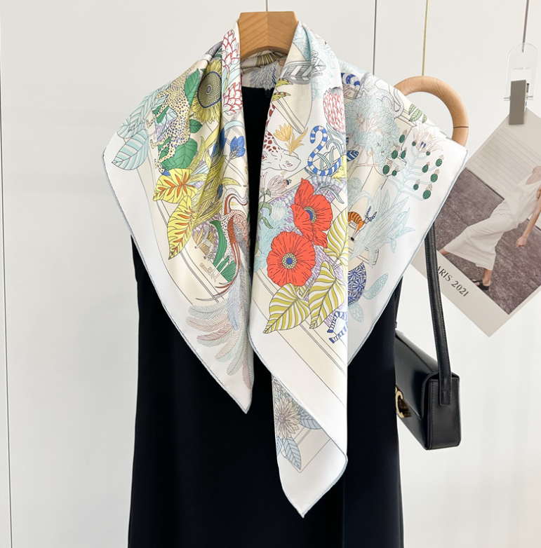 Pure 18 Momme Twill Silk Wrap Scarf Bandanna paradise Print Square Shawl 35'’new