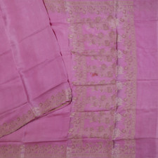 Swastik Vintage Pink Sarees 100 Pure Silk Woven Indian Sari 5YD Craft Fabric