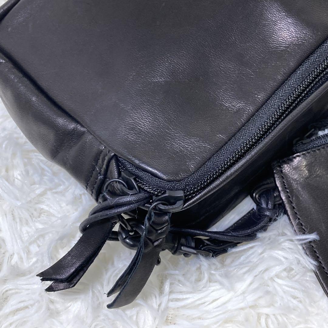 PORTER Shoulder Bag with Mini Pouch Leather Black Used Japan PORTER Shoulder Bag with Mini Pouch Leather Black Used Japan
