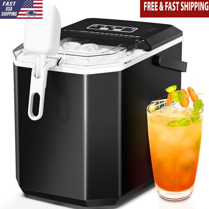 Portable Ice Maker Compact Self-Cleaning Ice Machine 26lbs 24Hrs 2 Sizes Bullet-image