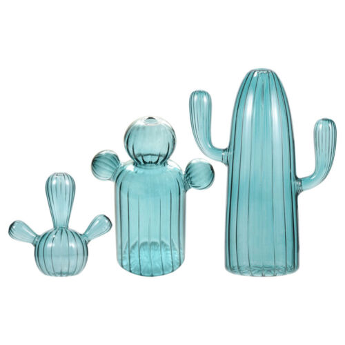 Blue Cactus Glass Vases - Set of 3 for Home or Wedding Decor - Afbeelding 1 van 19