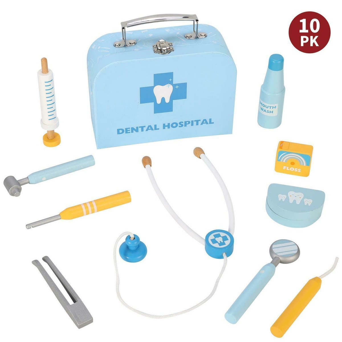 SOKA Wooden Dental Hospital Pretend Play Dentist Doctor Toy Medical Tool  Kit 3+