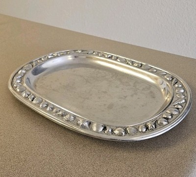 RWP Wilton Armetale Seashell Square Oval Platter Tray 13'' Aluminum Pewter Look