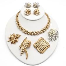 Vintage Crown Trifari Necklace Brooch Earring Jewelry Parure Lot of 7 #M1575-2