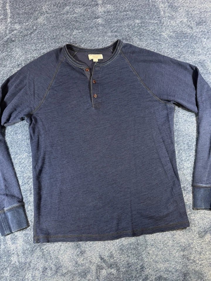 WALLACE & BARNES Shirt Men's Thermal Henley Marled Navy Blue E6848 Indigo - Image 3 of 4