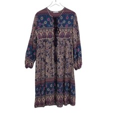 R Vivimos Floral Midi Dress Womens Size Large Purple Boho Tassels Modest Prairie