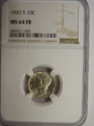 NGC MS 64 FSB 1942-S Mercury Dime