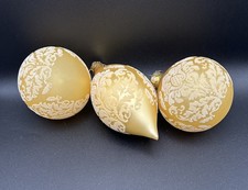 Vintage Set Of 3 Gold Glass w/ Felt Design Hand Blown Christmas Tree Ornaments