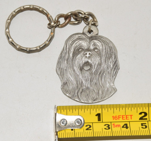 I Heart Love My Lhasa Apso Rawcliffe Pewter Dog Keychain, 1982 P Davis 1-1/2"