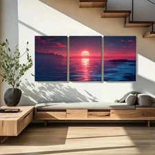 3pcs Sunset Horizon Sea Ocean Vintage Wall Art Canvas Framed 50x70cm