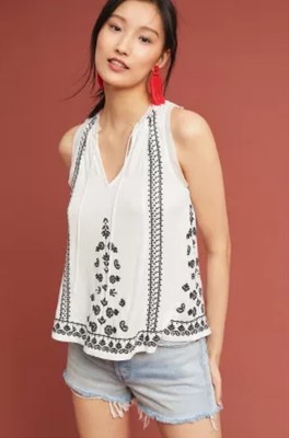 ANTHROPOLOGIE AKEMI + KIN Chelsey Embroidered Tank Top Size Small