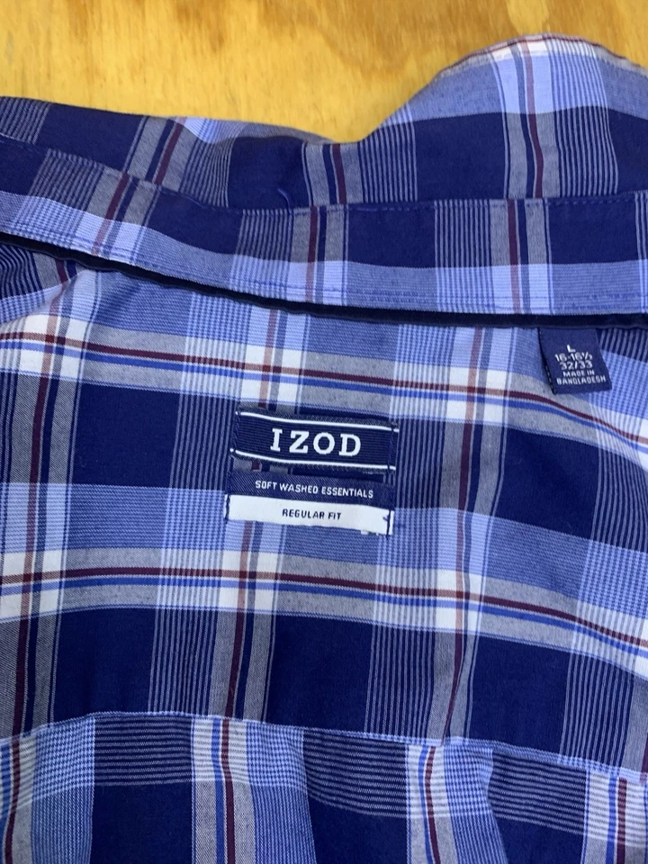 Camisa IZOD para hombre con botones L azul a cuadros manga larga calce regular informal Foto 2 de 4